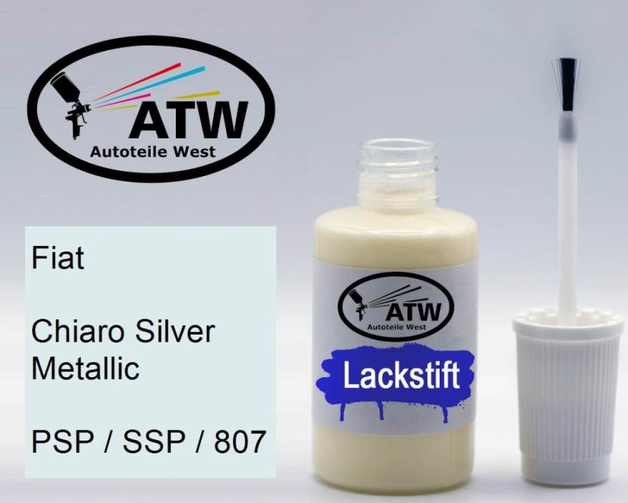Fiat, Chiaro Silver Metallic, PSP / SSP / 807: 20ml Lackstift, von ATW Autoteile West.